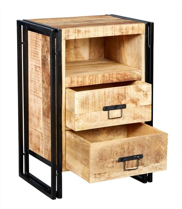 Cosmopolitan 2 Drawer Side Table /Chest | Lamp or side table with two drawers and open shelf.